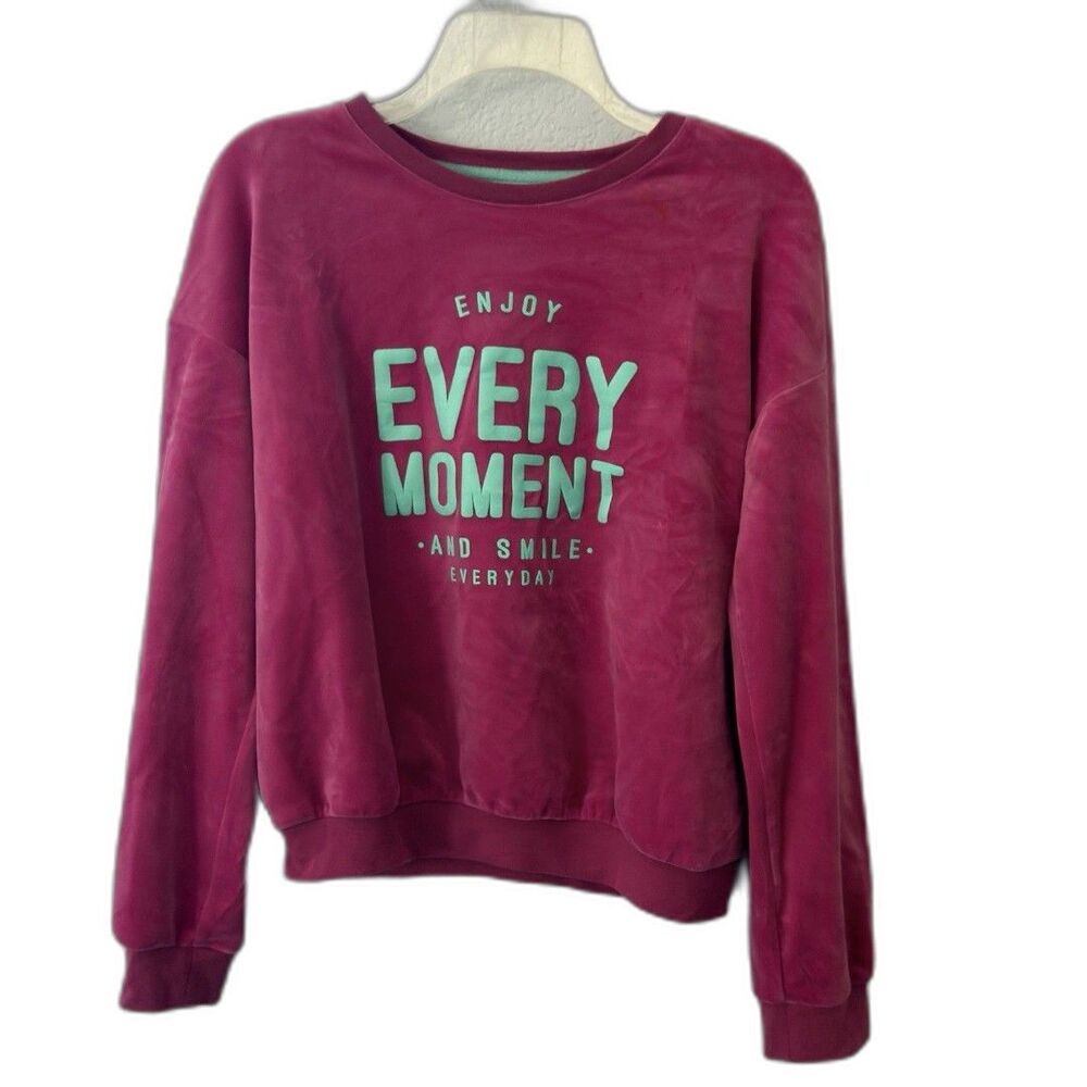 Girls Pink Velvet Saying Long Sleeve Jacket 14/16 Members Mark
